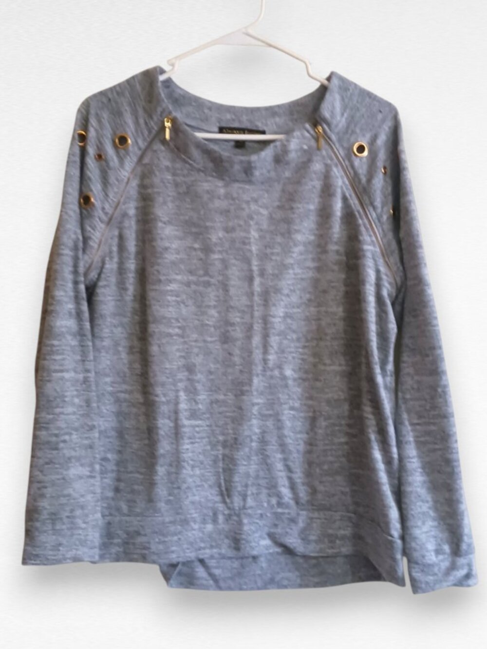 Heather Gray Sweater with Gold Accents